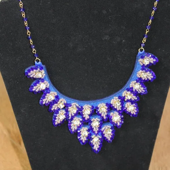 Carolee Royal Blue Simulated Diamond Bead & Crystal Bib Statement Necklace - Picture 4 of 7